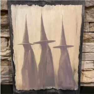 Primitive vintage gothic style Halloween witches portrait photo sign witchcraft
